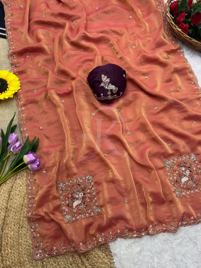 Jk 502 Soft Fabric Embroidery Work Saree